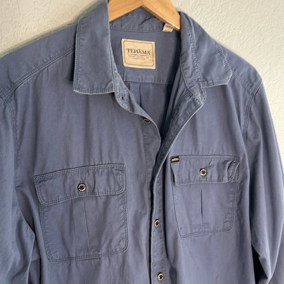 Tehama Men’s XL Button Down Shirt Blue Long Sleeve Utility Hiking Flap Pockets - Picture 2 of 7